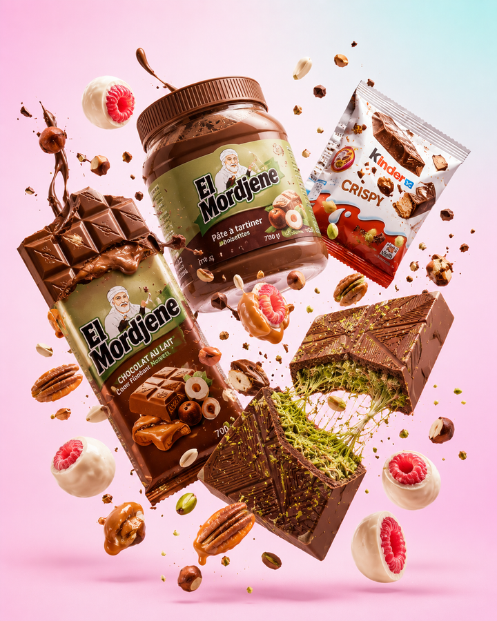 Sélection de chocolats importés, dont le chocolat de Dubaï à la pistache