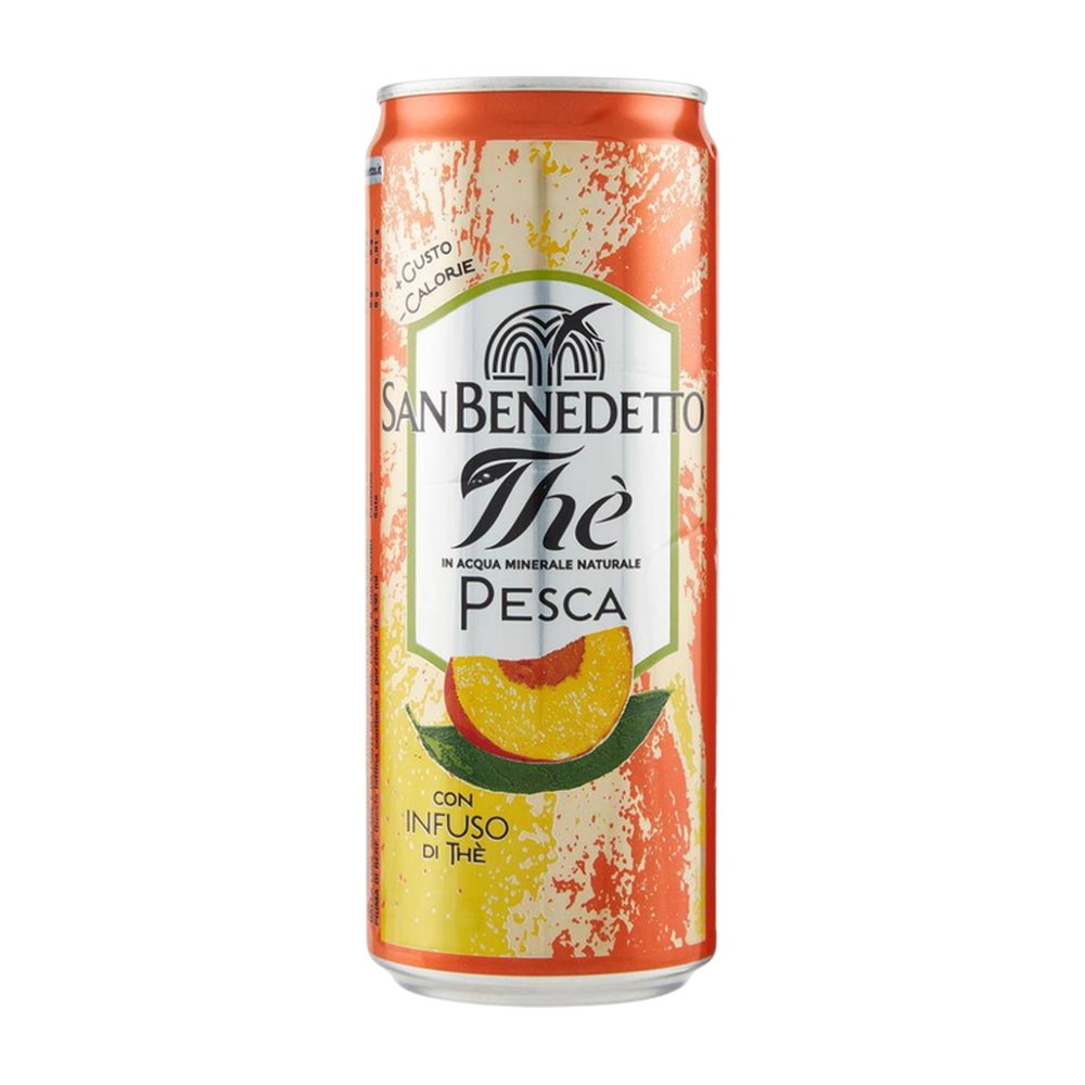 Canette de thé glacé San Benedetto à la pêche, thé glacé italien disponible chez MIDI MINUIT à Épinal